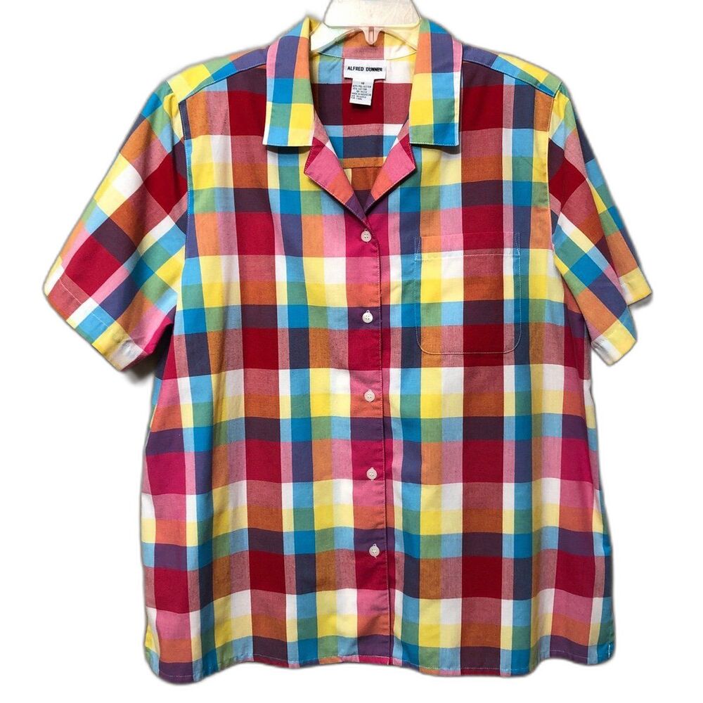Alfred Dunner Blouse Size 18 Button Down Short Sleeve Plaid Top